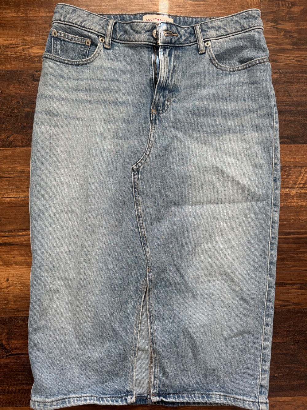 Lucky Brand Light Blue Denim Pencil Skirt with front slit 6/28 99% cotton